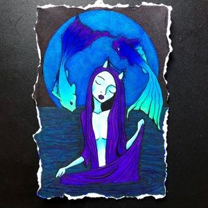 “Pisces” Zodiac Moon Spirit Art Print 5” by 7”